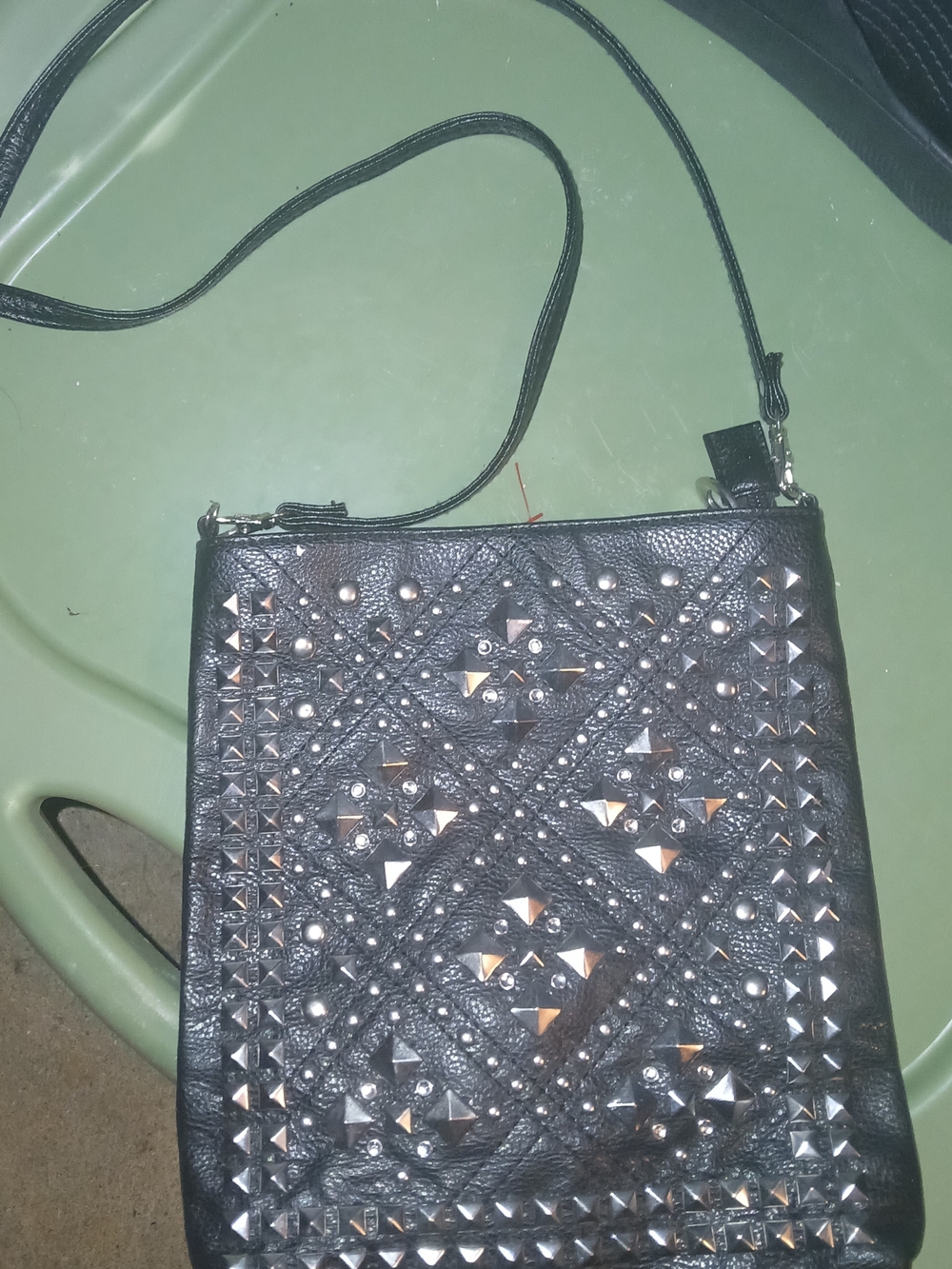 Studded Black Leather Crossbody Bag - Women